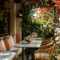 Mobilier extérieur moderne Ensemble table et chaises en rotin pour restaurant, café, boutique, café, restaurant