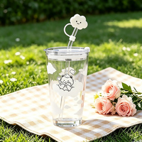 Tasses en verre clair créatif dessin animé nuage tasses en verre tasse à café logo personnalisé tasse imprimée avec couvercle et paille