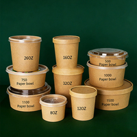 Tazón de Sopa Redondo Desechable Personalizado, Vasos de Papel, Contenedor de Alimentos Biodegradable para Llevar, Tazón de Ensalada de Papel Kraft con Tapas
