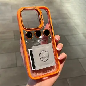 Casing ponsel lensa logam 16 Pro, casing penutup ponsel transparan pelindung kaca kamera dudukan logam untuk IPhone 15 12 13 14 pro Max 11