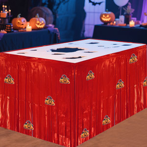 Falda de mesa de hilo de seda con diseño de Halloween DIY, con arañas y borlas, para decoración de mesa de fiesta - Product Image 2