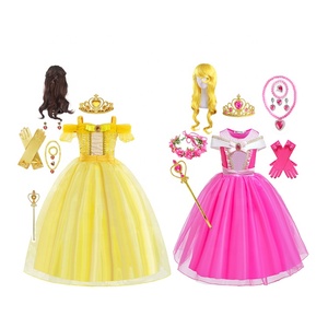 Vestido de princesa con hombros descubiertos <span class=keywords><strong>Aurora</strong></span> para niñas, peluca para niños, regalo de Navidad, trajes de fiesta elegantes, disfraz de Bella Durmiente - Product Image 1