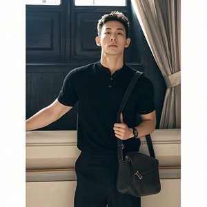 Camiseta de Manga Corta con Cuello Henry, Estilo Casual, Tejido Sólido, para Hombre, Verano, Transpirable, con Puños Ajustados - Product Image 6