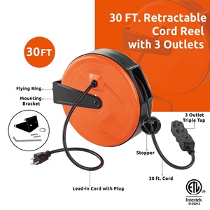 Linsheng trần hoặc treo tường 16/3 Gauge dây điện với 3 ổ cắm điện cho nhà để xe & hội thảo 30 ft có thể thu vào mở rộng dây Reel - Product Image 2
