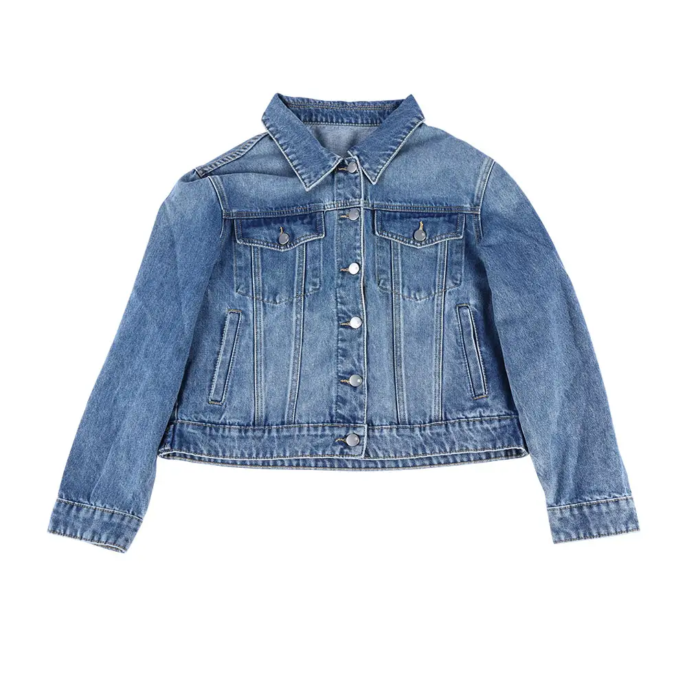 Mittellangblaue langärmelige Jeans-Jacke individuelle Denim-Jacke Damen Jeans-Jacken für Damen