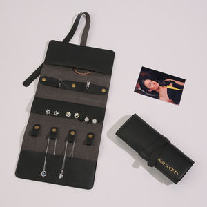 Custom Logo Luxury Leather <b>Roll</b> up Necklace Jewelry <b>Box</b> Portable Display Travel Earring Ring Bracelet Storage Organizer - Product Image 2