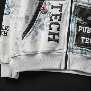 Patch brodé personnalisé avec strass, 100% coton, lourd, délavé, vintage, surdimensionné, sweat à capuche avec fermeture éclair, streetwear numérique unisexe - Product Image 4