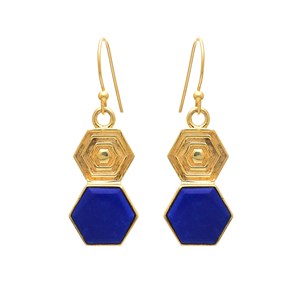 Hot Selling Lapis lazuli brass gold plated earrings, Natural hexagon shape gemstone earrings for everyday wear - Product Image 1