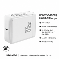 Chargeur USB-C PD 3.0 GaN 65W Shenzhen Lvxiangyuan avec OTP OVP, certifié ETL FCC CE UKCA RoHS CCC, port unique pour smartphone, prise EU US UK CN