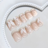 Faux ongles R938 Papillon Blanc à presser, design élégant, réutilisables, couvrance totale, pointes brillantes, 24 pièces
