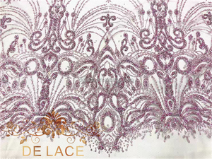 Delace JC đẹp ánh sáng màu tím sáng long lanh Ren Phong Cách Châu Âu khoan váy cưới ren vải - Product Image 3