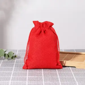 Eco-Friendly Small Custom Logo Printed Linen Pouch Drawstring Gift Jute Bags