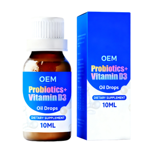 Fabrieksgemaakte Probiotica + Vitamine D3 Olie Druppels OEM Vloeibare Vitamine D met Probiotica Immuunondersteuning Gezondheid Voedingssupplementen - Product Image 1