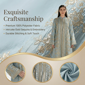 Vestido Maxi Musulmán Azul Polvo con Bordado para Eventos Festivos - Product Image 2