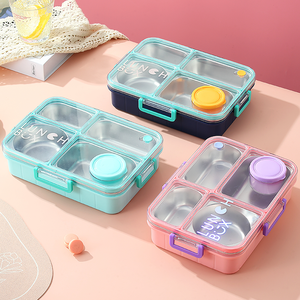 Hình chữ nhật 304 thép không gỉ 4 khoang Hộp Ăn Trưa mới 900ml + 80ml nước sốt container thực phẩm container - Product Image 4