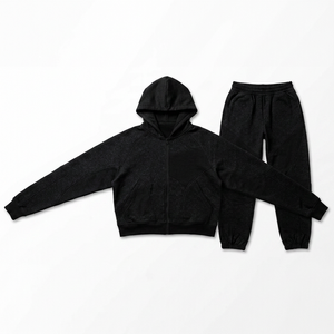 Custom Logo Heavyweight French Terry Tracksuit Men Oversized Hoodies Fleece Jogger Pants Set Streetwear 2 Piece Sweatshirt Set - Product Image 1