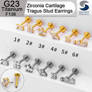 G23 Boucles d'oreilles en titane pour femmes <span class=keywords><strong>Piercing</strong></span> d'<span class=keywords><strong>oreille</strong></span> minimaliste en zircon Hypoallergénique Cartilage <span class=keywords><strong>Tragus</strong></span> Stud Helix <span class=keywords><strong>Piercing</strong></span> Jewelry - Product Image 2
