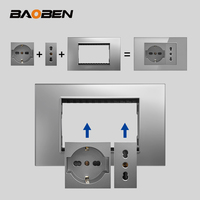 BAOBEN Prise murale italienne EU avec panneau en verre, assemblage facile, gris, avec interrupteur de charge rapide USB-C et USB-A