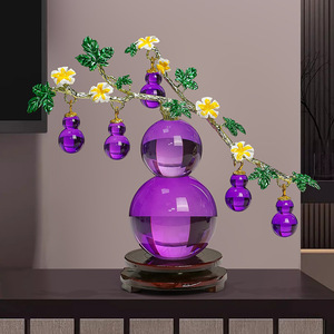 Ornement en forme de gourde en cristal, sphère d'améthyste violette, design floral, décoration de la maison, cadeau - Product Image 1