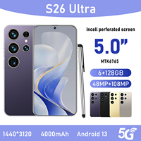Smartphone S26 Ultra Mini 5G LTE OEM d'usine 6 Go + 128 Go Écran HD 5 pouces Android 13 Deca Core 108 MP Déverrouillé avec reconnaissance faciale