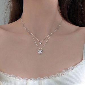 Toptan kadınlar rhinestone kristal kelebek kolye altın kaplama çift katmanlı bayanlar takı kelebek kolye kolye - Product Image 3