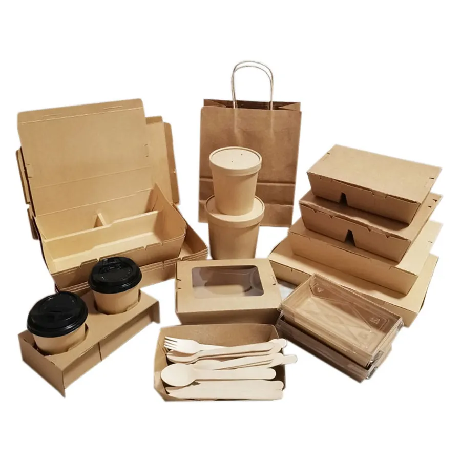 Disposable Fast Food Brown Paper Bowls Kraft Salad Bowl And Lunch Box Salad Box