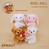 Aierflorist Rozen-thema Superzacht Tafeldecoratie Schattig Bloemenomhullend Teddybeer roze Konijn Kleine Dieren Valentijnsdag Pluche