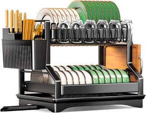 Escurridor de Platos Extensible de 2 Niveles para Fregadero con Bandeja para Platos, Tazas y Utensilios, Diseño Moderno de Acero Inoxidable - Product Image 1