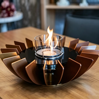 Table basse de luxe ronde en marbre avec foyer bioéthanol, flamme naturelle véritable, sans fumée, pour la décoration intérieure des villas et salons