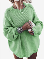 Vente en gros de pulls XXL surdimensionnés et confortables pour femmes, hauts à col rond, manches chauve-souris, pull en tricot épais pour l'hiver