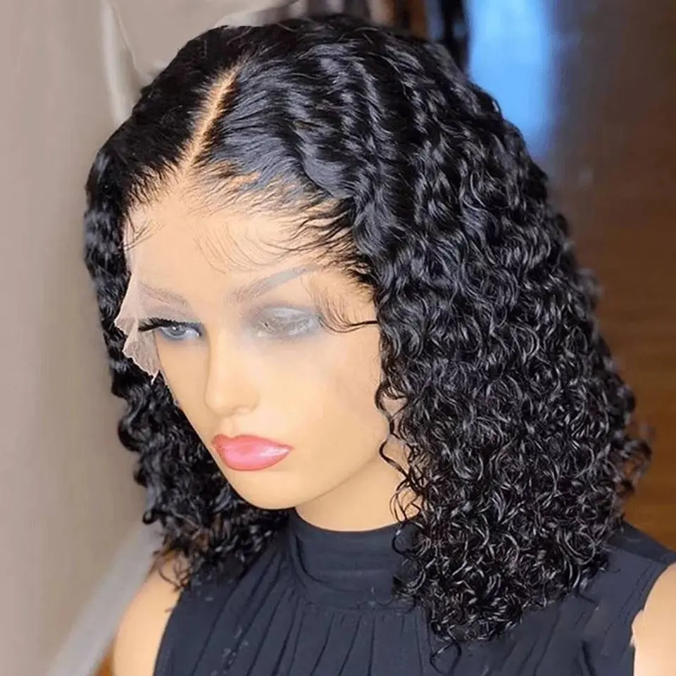 Deep Wave Bob Wig Lace Front Human Hair Wigs Natural Hairline Peruvian Remy Curly Short Bob Lace Wig Preplucked Baby Hair