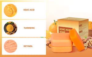 Barre de savon dissolvant de taches sombres à l'acide kojique à usage quotidien parfum curcuma visage nettoyage du corps savon blanchissant avec vitamine rétinol - Product Image 4