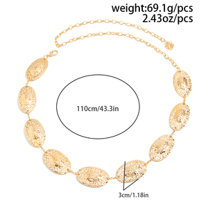 Chaîne de taille vintage géométrique elliptique en métal texturé pour femme, accessoire de corps tendance pour la rue, bijou cadeau - Product Image 6