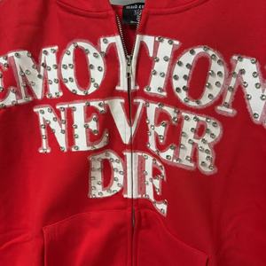 Trendy Brand MIXED EMOTION Rhinestone Letter Printing Half <b>Zip</b> <b>Hooded</b> Bamboo Fiber Cardigan Sweatershirts Hoodies for Men - Product Image 6
