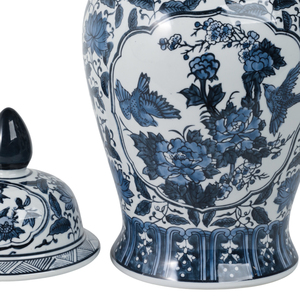 Vaso in ceramica con coperchio, design floreale blu e bianco, urna decorativa per soggiorno o camera da letto - Product Image 5