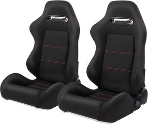 Siège de course universel noir en suède RECARO avec surpiqûres rouges, double rail, siège baquet auto pour gaming et sport, en tissu - Product Image 4