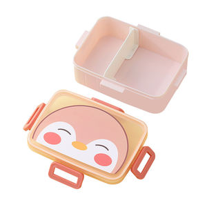 Fiambrera de plástico ecológica con dibujos animados para niños, contenedor de comida seguro para microondas con 2 compartimentos de división, fiambrera Bento - Product Image 5