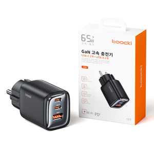 Toocki pequeño portátil Grouded 65W KR <span class=keywords><strong>enchufe</strong></span> 3 puertos Gan cargador <span class=keywords><strong>Usb</strong></span> C múltiple PD carga rápida para móviles portátiles y teléfonos - Product Image 1