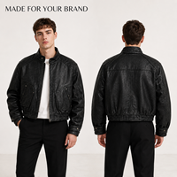 Blouson Bomber en Cuir Personnalisé pour Homme, Noir Matelassé, Épaules Rembourrées, Col Mandarin, Fermeture Éclair Bidirectionnelle, Fabrication OEM, Marque Privée