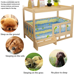 Junji เตียงแมวทำจากไม้สองชั้น, เตียงสัตว์เลี้ยงไม้แข็งยกสูงโต๊ะข้างเตียงที่นอนมีบันไดรั้วกั้นสุนัข - Product Image 6
