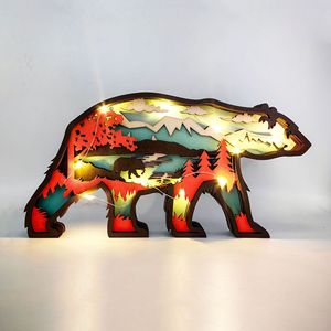 Uionen Oso de Madera Tallado Multicapa con Diseño Hueco, Adorno Artesanal Coleccionable de Animal para el Hogar, Escritorio o Mesa - Product Image 2