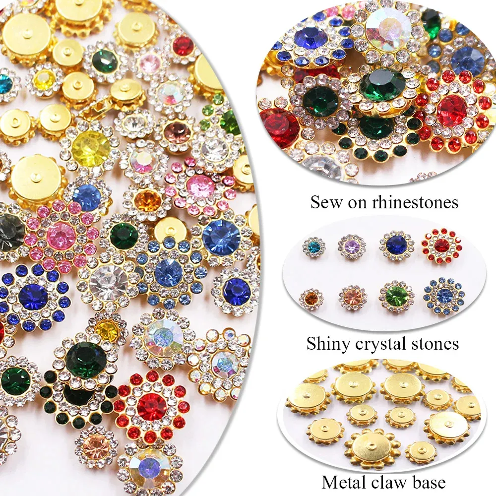 QIAO gemas acrílicas diamantes de imitación a granel venta al por mayor encaje de diamantes de imitación redondo girasol diamante hebilla conjunto