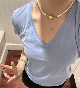 T-shirt da Donna Traspirante in Cotone Aderente per l'Estate, Ricamata a Tinta Unita, a Maniche Corte, Stile Streetwear - Product Image 6