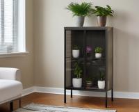 Armoire de rangement moderne à 2 portes en verre pour pots de fleurs 2 étagères réglables en acier inoxydable pour le salon de la maison
