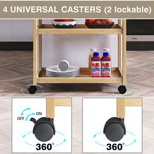 Chariot îlot de cuisine <span class=keywords><strong>sur</strong></span> roues avec tiroir de rangement et étagères, support de service utilitaire roulant à 3 niveaux en bambou avec support solide - Product Image 5