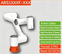 Robot collaboratif 6 axes ARS1XXXF-XXX, charge utile 3/5 kg, portée 620/920 mm, haute précision pour assemblage, préhension et manutention 15-20 kg