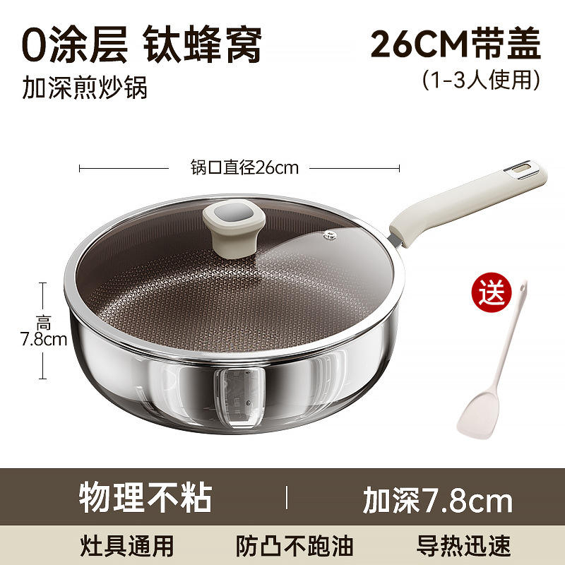 [Spatule en silicone de 26 cm avec couvercle] Poêle à frire profonde pour 1 à 3 personnes