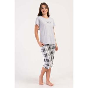 Conjunto de Pantalones Capri KADIN P.SUPREM O YAKA KISA KOL ETEGI OVAL - Gris Melange - Gris Melange - Product Image 1