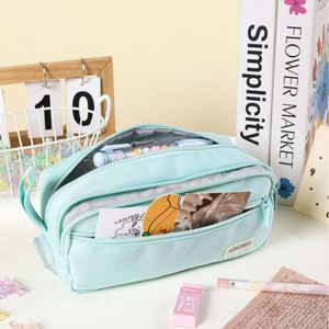 Large Capacity Tri-Section Three Compartment Canvas Pencil Case for Students Stationery Makeup <b>Brush</b> Organizer - Product Image 5