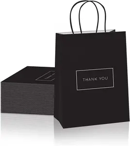 Low Price Eco-Friendly Cloth Packaging Candy Wrapping Paper Bag Retail Gift Handle Black Thank You Branded Paper Bag For Jewelry